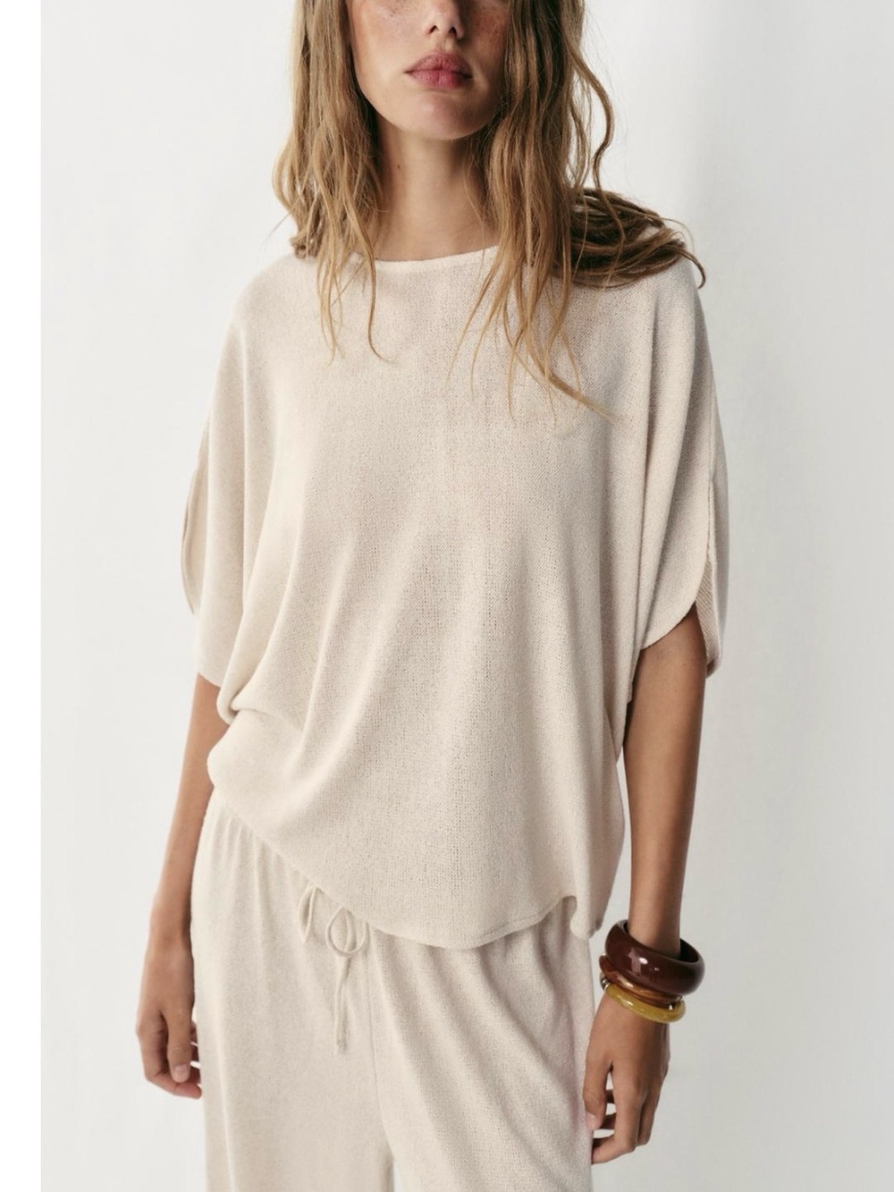 Zara Rustic Cape Sleeve top Light Beige